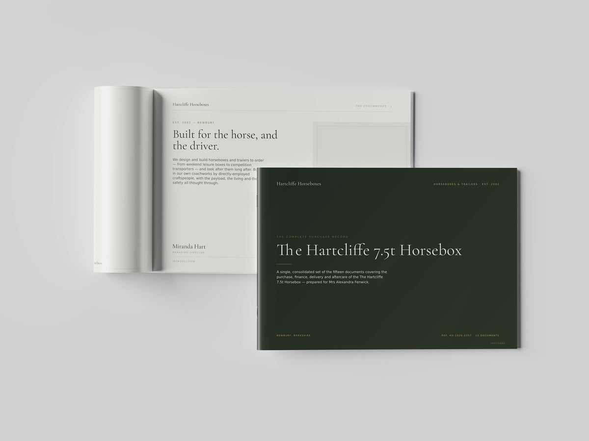 Horsebox Dealer Customer Pack in PowerPoint, printed and open at an inside page