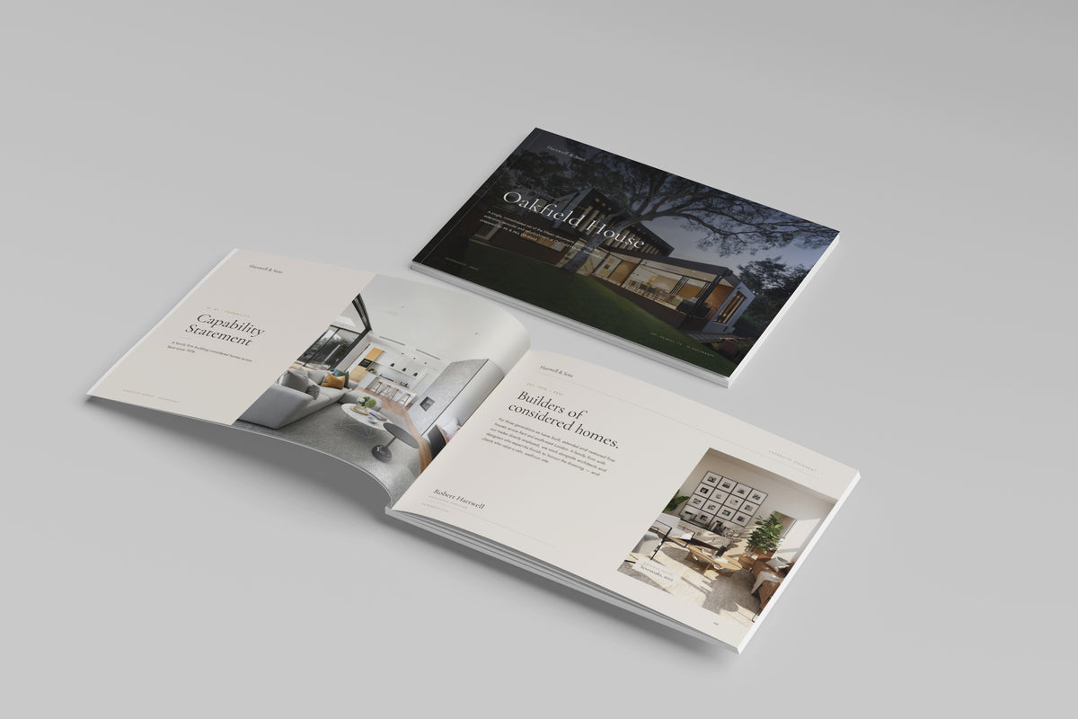 Building Contractor Project Pack in PowerPoint, printed cover shown at an angle