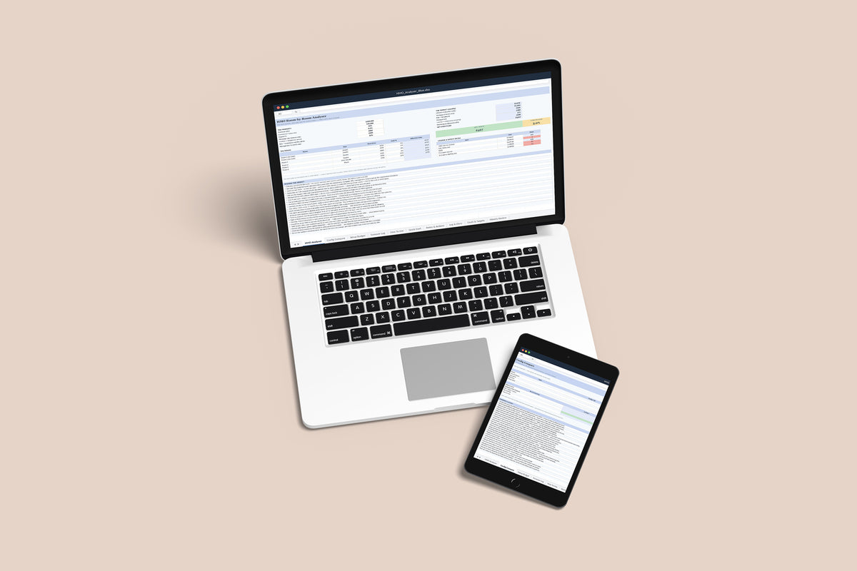 HMO Analyser Excel template on a MacBook and iPad