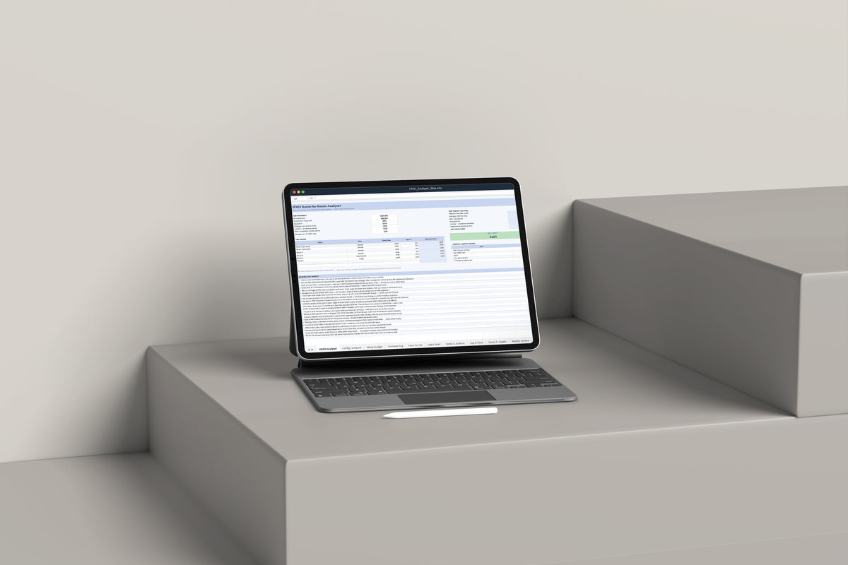 HMO Analyser Excel template on an iPad with keyboard