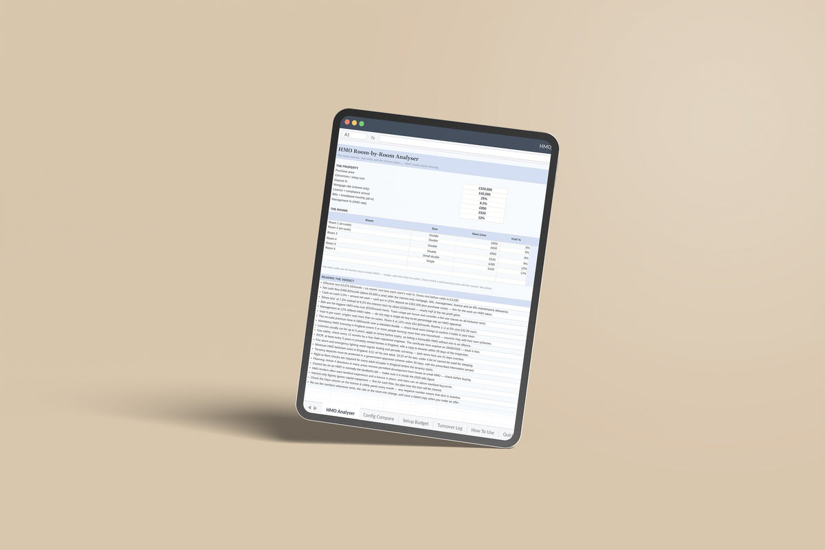 HMO Analyser Excel template on an iPad Pro