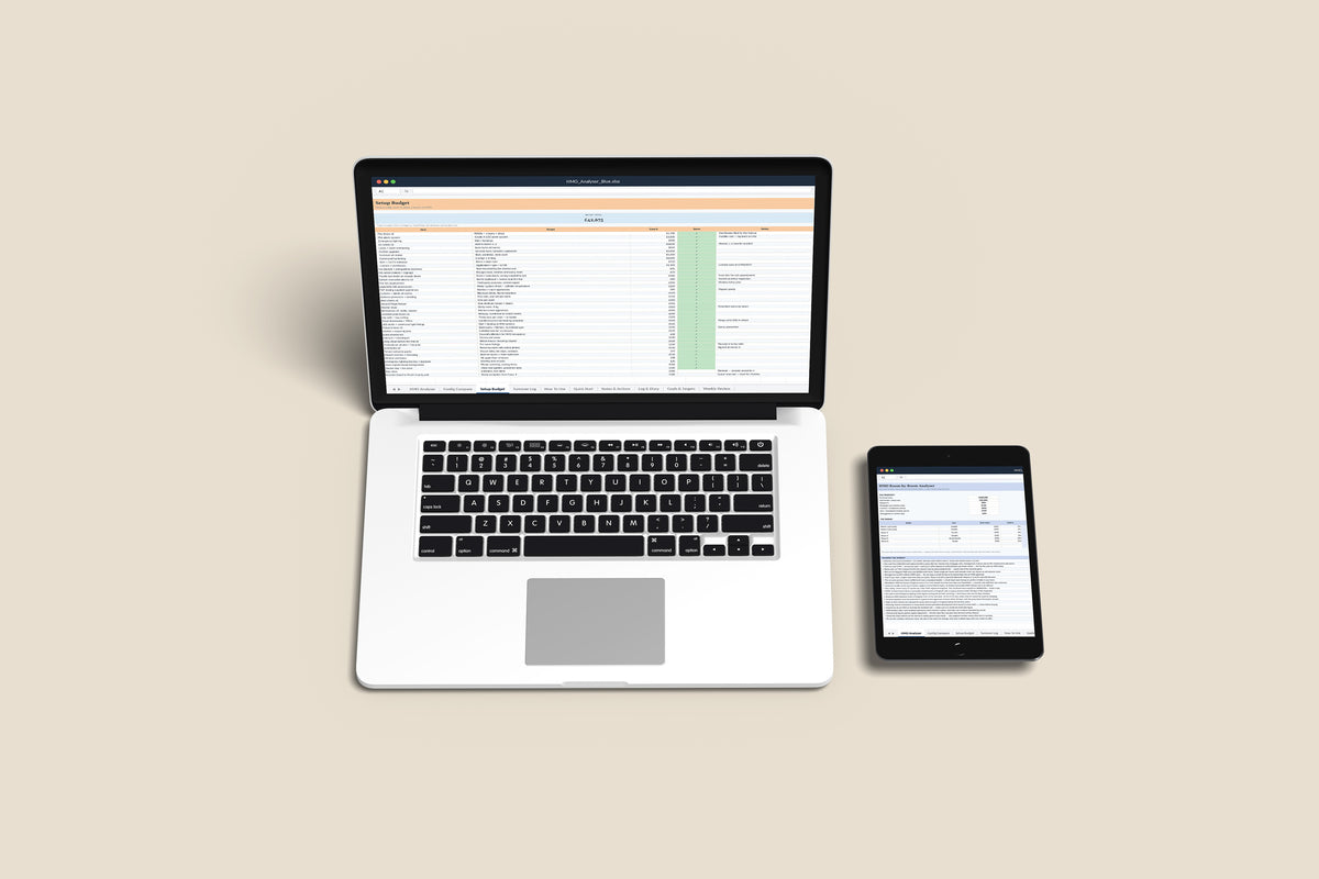 HMO Analyser Excel template on a MacBook and iPad, second view