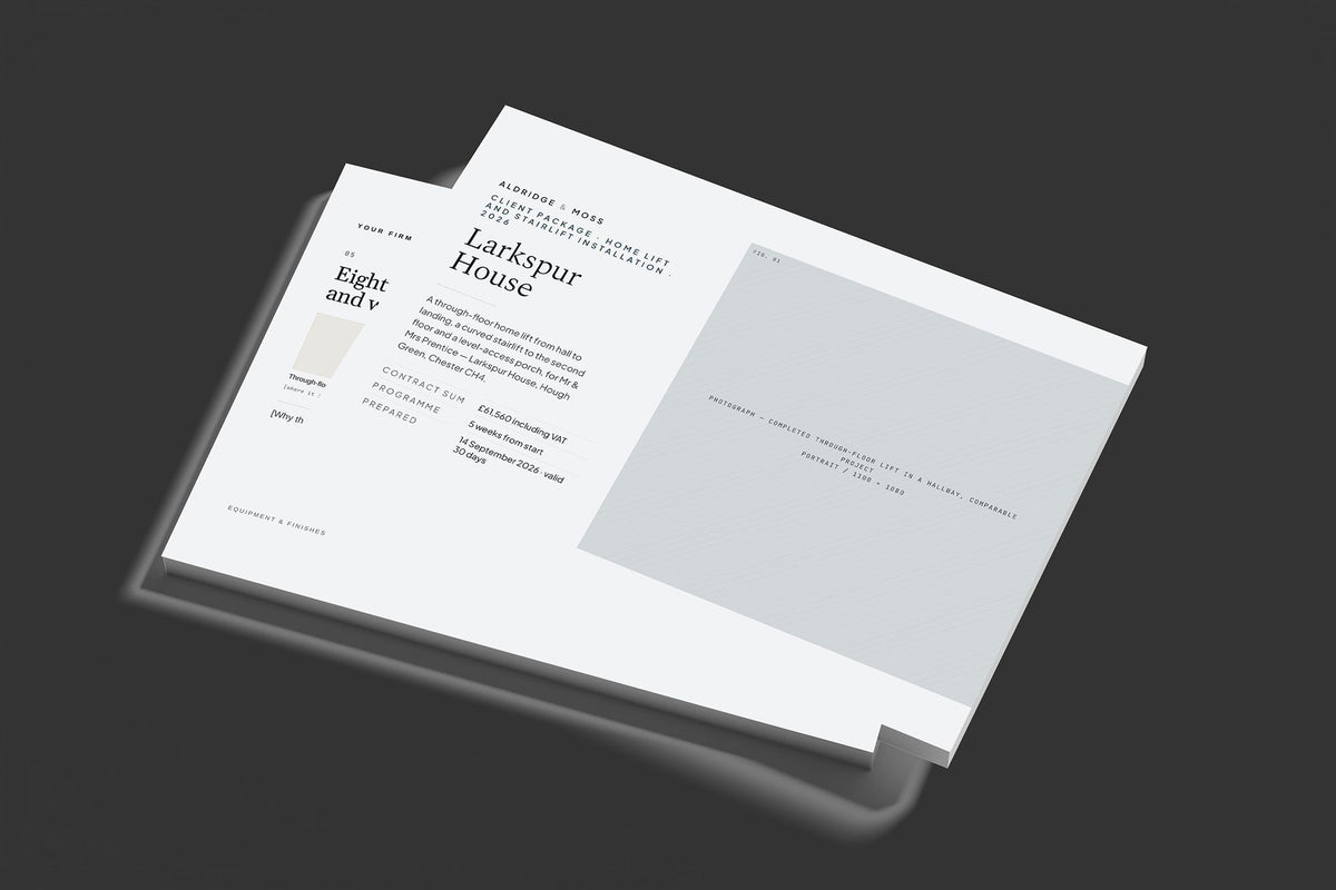 Home Lift Client Package, Slate colourway, stacked books mockup