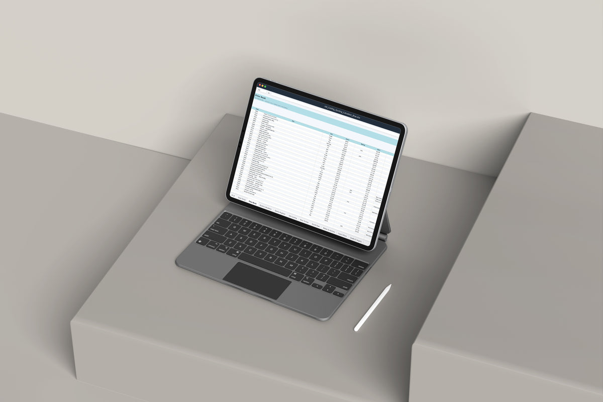 Job Costing and Quoting Calculator Excel template on an iPad with keyboard