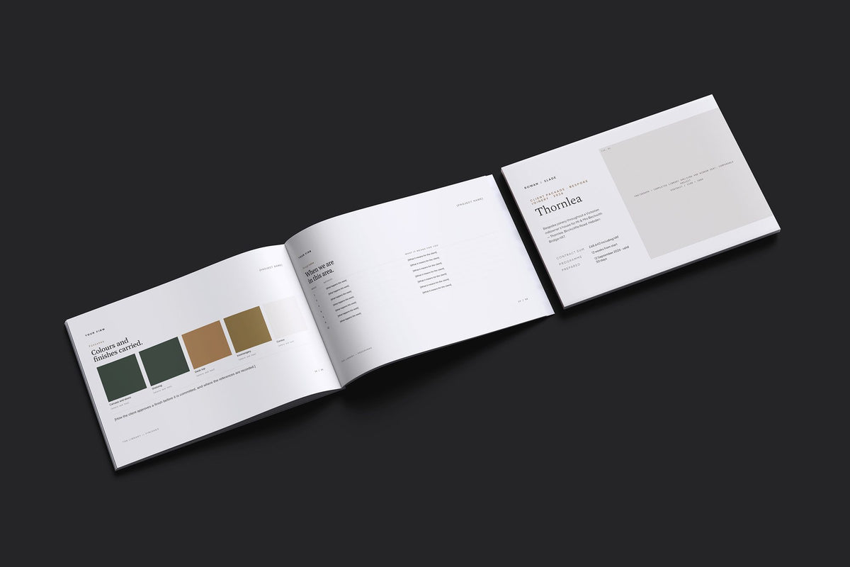 Joiner Client Package, Standard colourway, cover and inside spread mockup