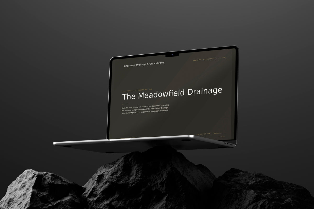 Groundworks & Drainage Contractor Project Pack in PowerPoint, shown on a laptop