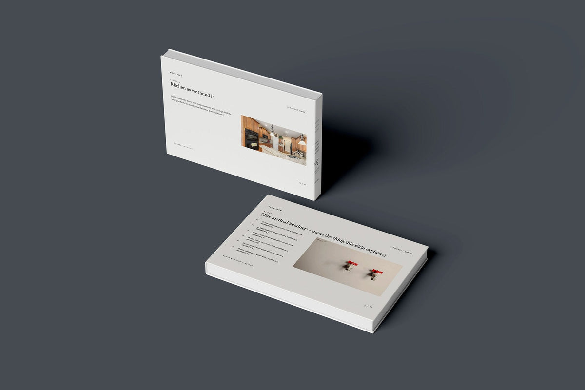 Kitchen and Bathroom Fitter Client Package, Ivory colourway, floating books mockup