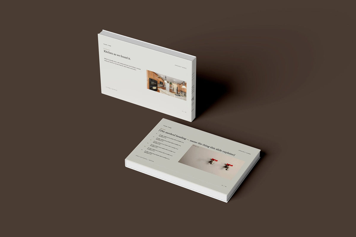 Kitchen and Bathroom Fitter Client Package, Oat colourway, floating books mockup