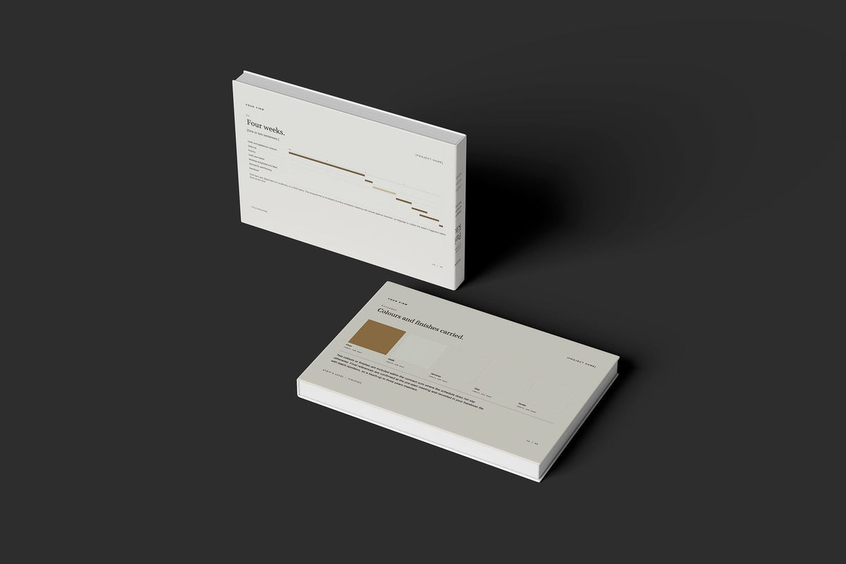 Kitchen Fitter Client Package, Oat colourway, floating books mockup