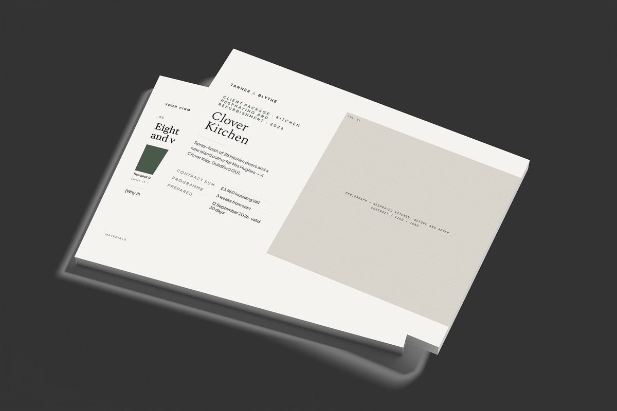 Kitchen Respray Client Package, Standard colourway, stacked books mockup