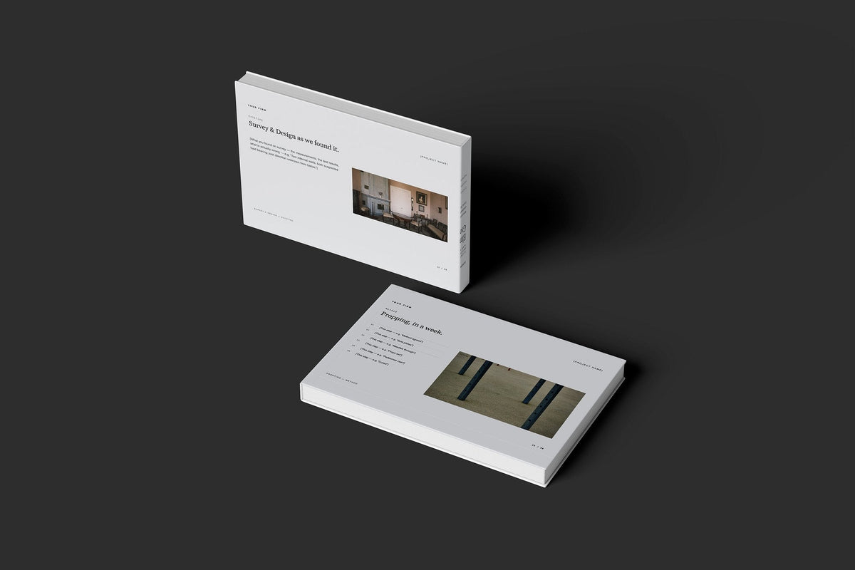 Knock Through and Open Plan Client Package, Slate colourway, floating books mockup