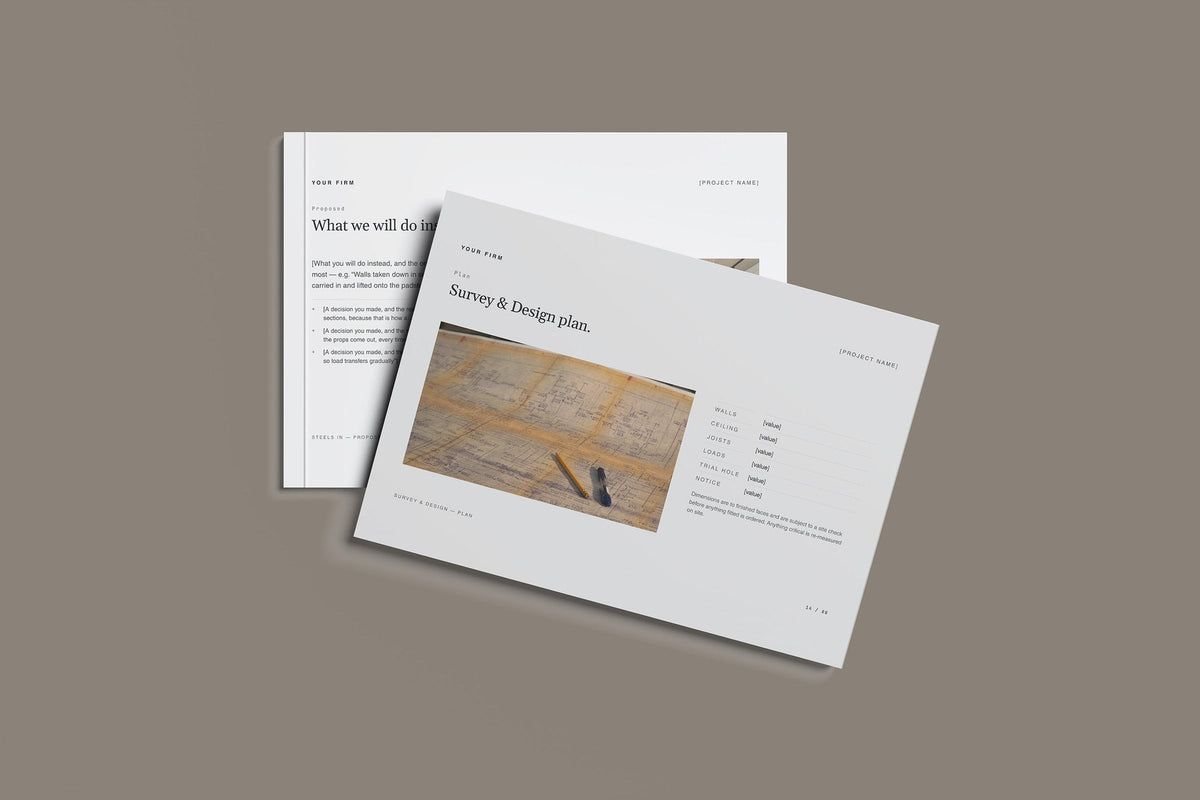 Knock Through and Open Plan Client Package, Slate colourway, front and back cover mockup