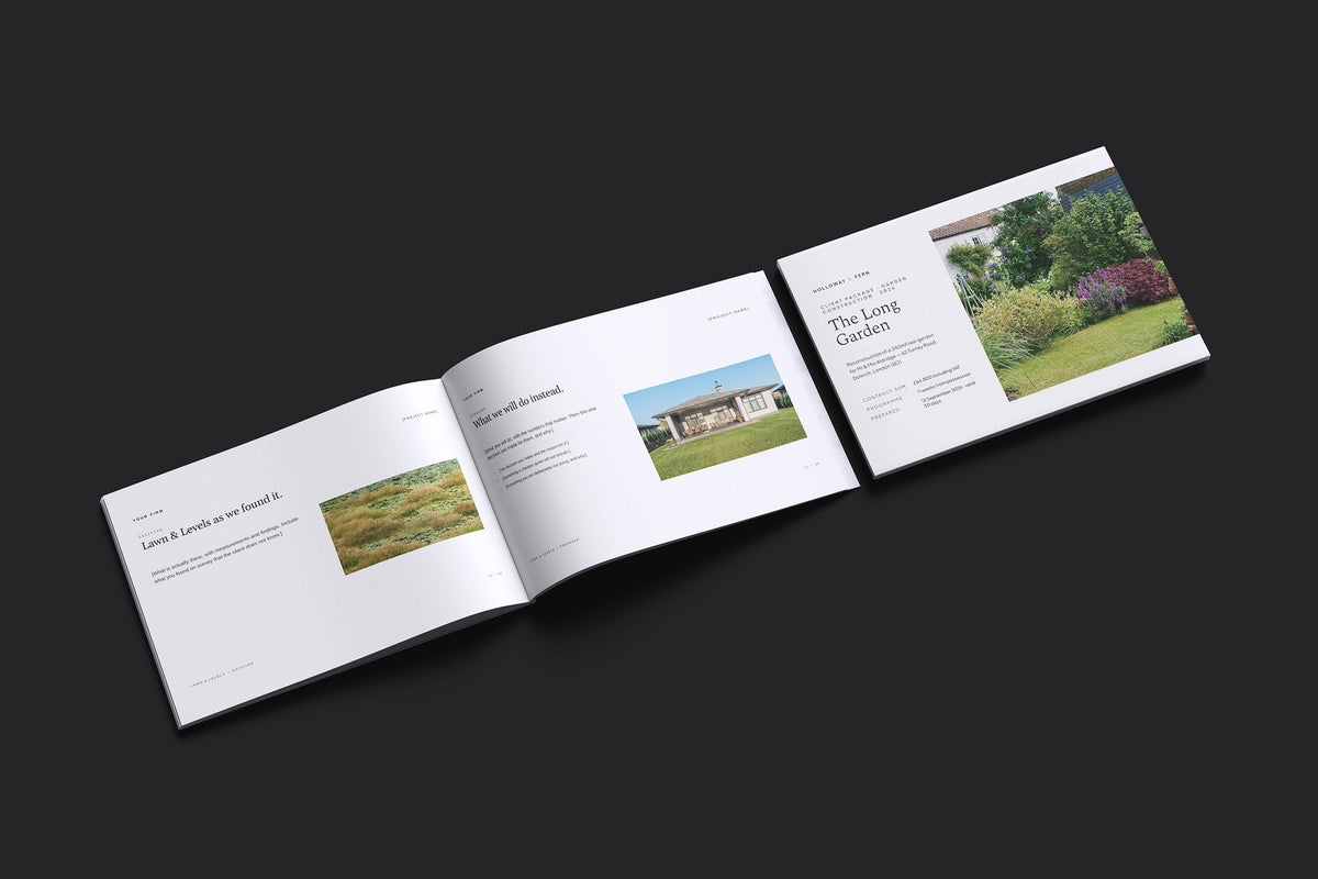 Landscaper Client Package, Ivory colourway, cover and inside spread mockup