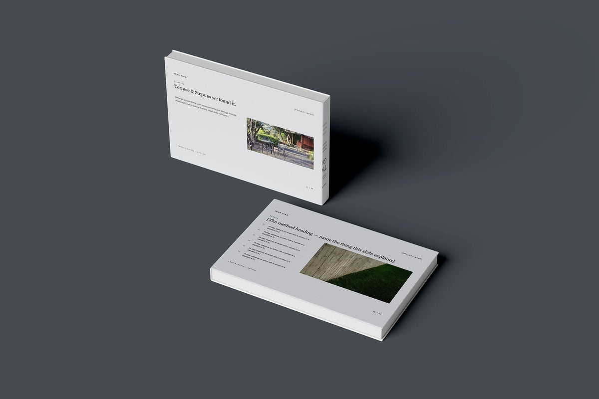 Landscaper Client Package, Slate colourway, floating books mockup