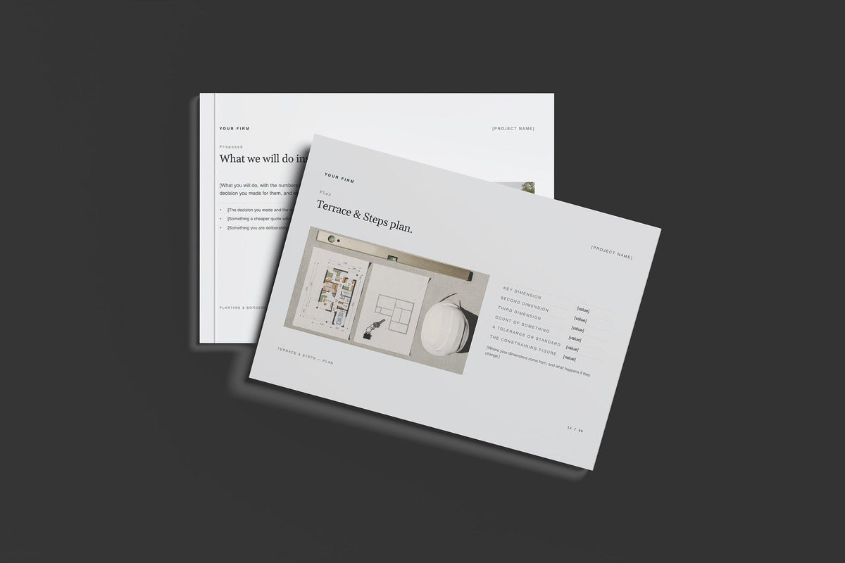 Landscaper Client Package, Slate colourway, front and back cover mockup