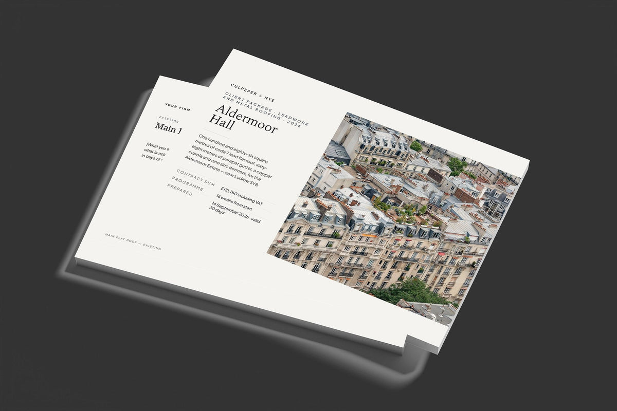 Leadwork Client Package, Standard colourway, stacked books mockup