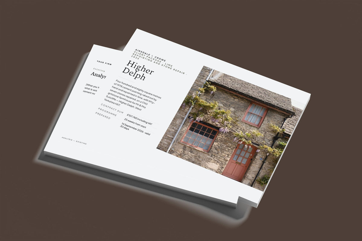 Lime Repointing Client Package, Slate colourway, stacked books mockup