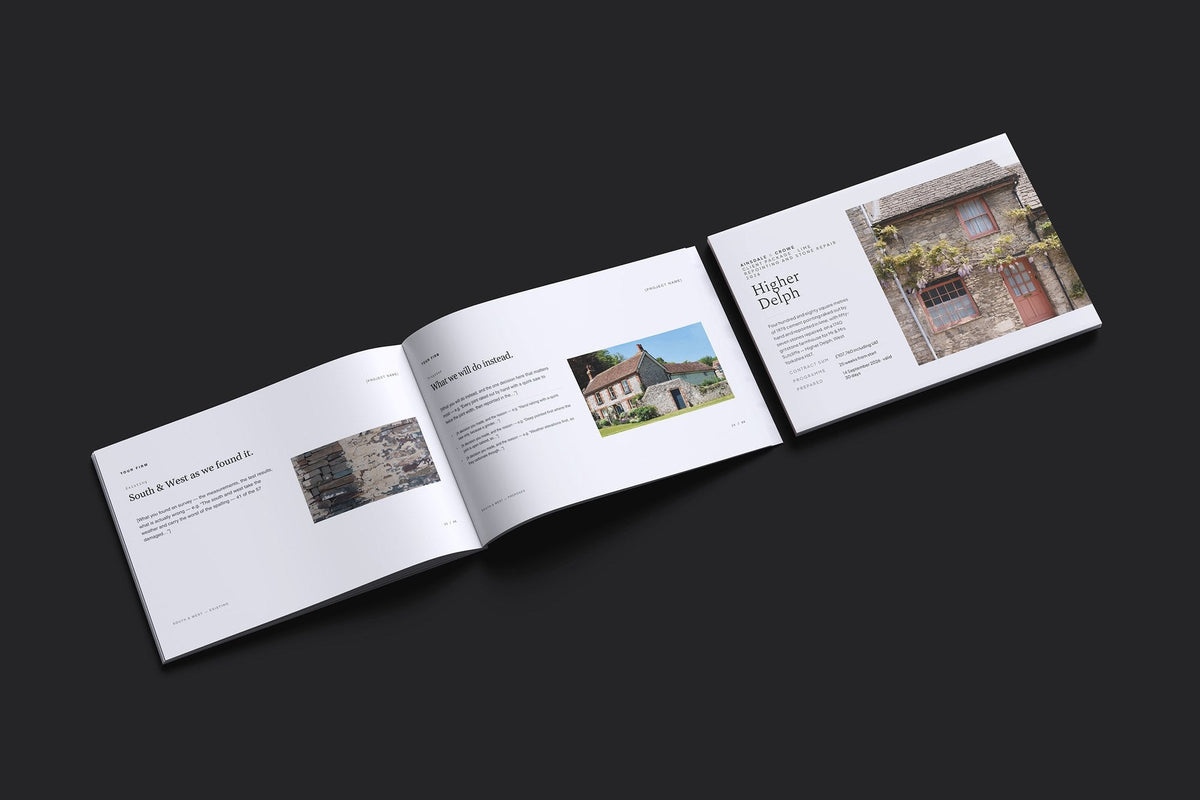 Lime Repointing Client Package, Slate colourway, cover and inside spread mockup
