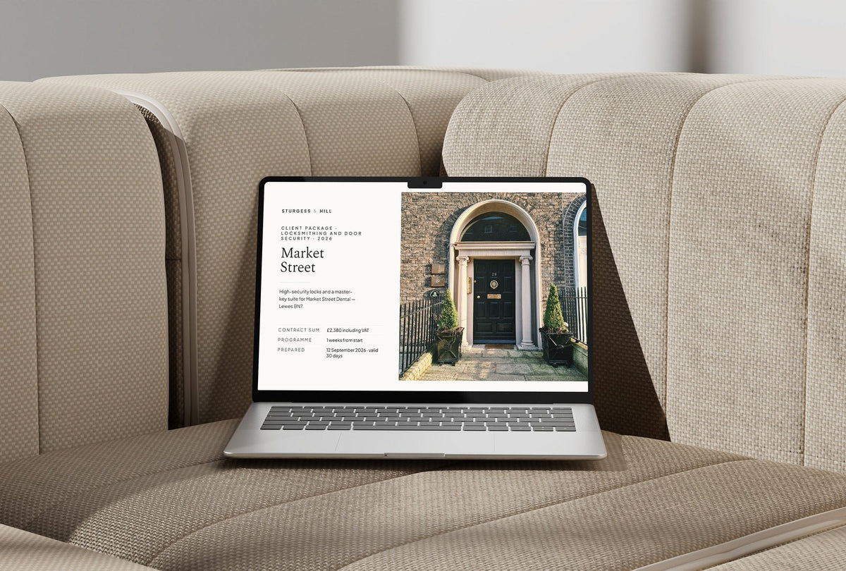 Locksmith Client Package, Ivory colourway, laptop screen mockup