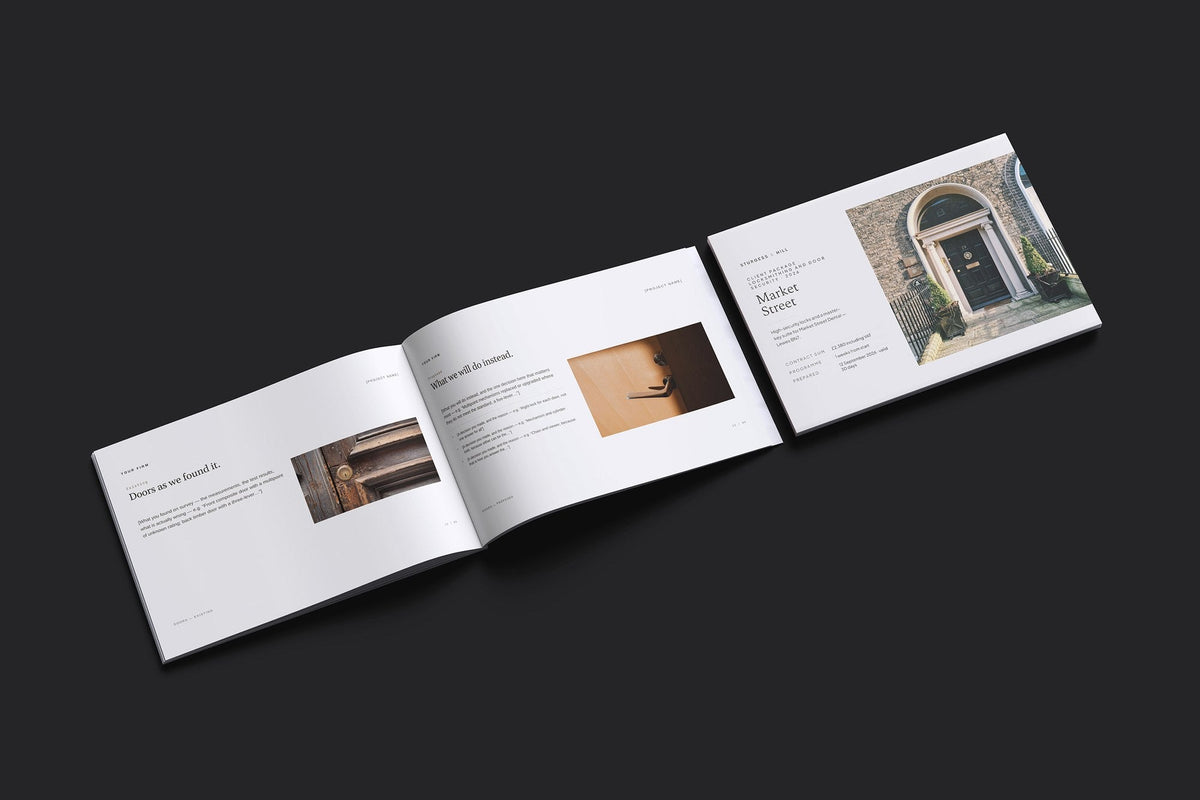 Locksmith Client Package, Oat colourway, cover and inside spread mockup