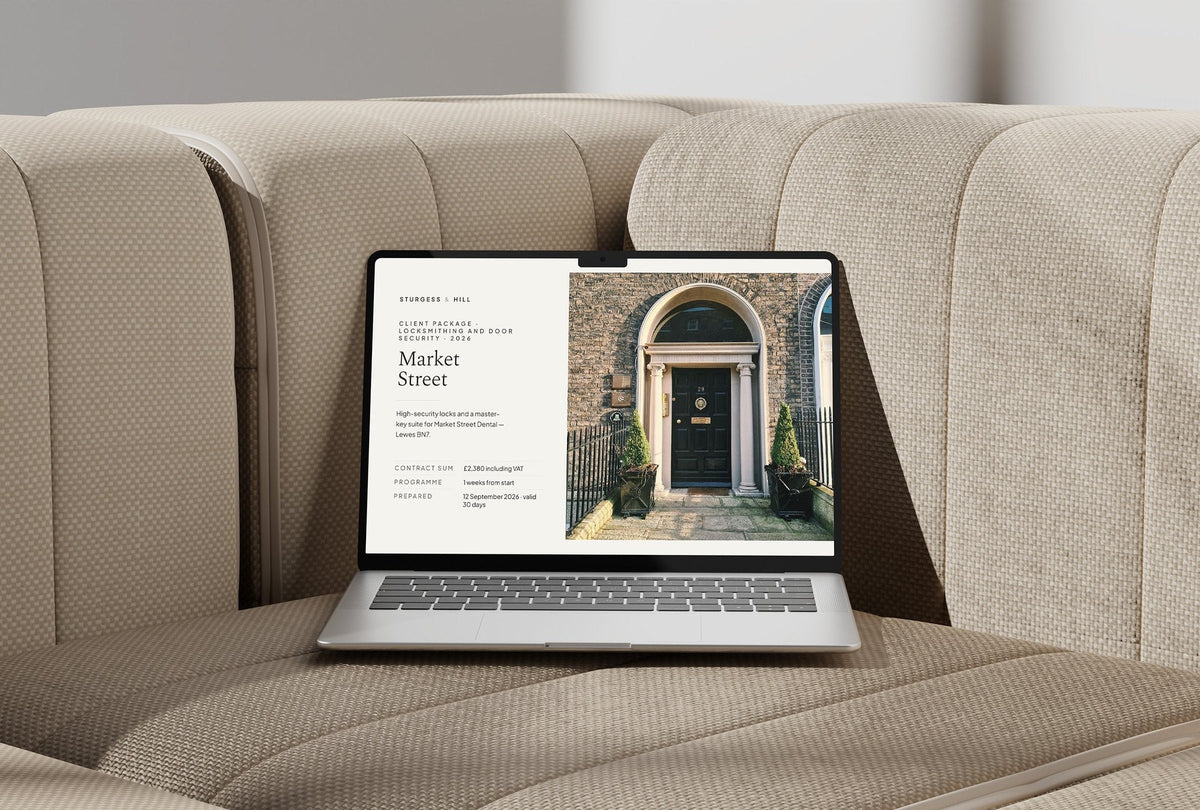 Locksmith Client Package, Oat colourway, laptop screen mockup
