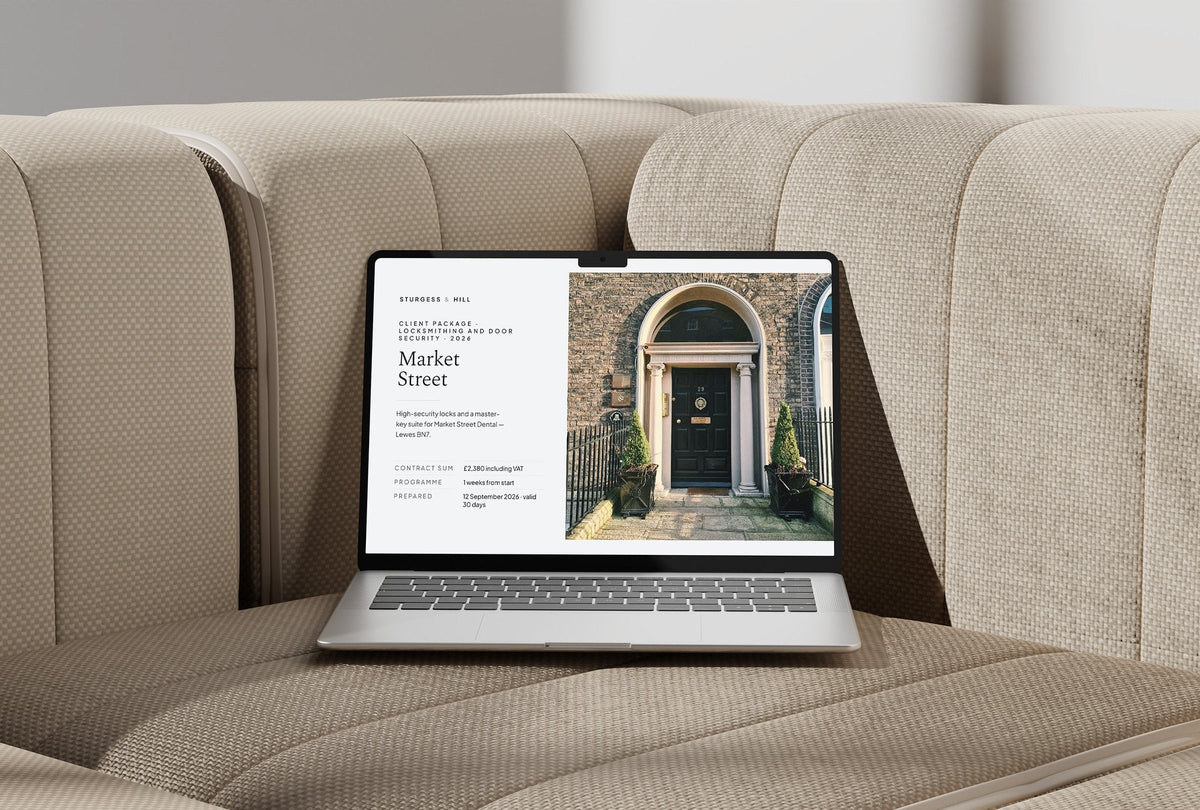 Locksmith Client Package, Slate colourway, laptop screen mockup