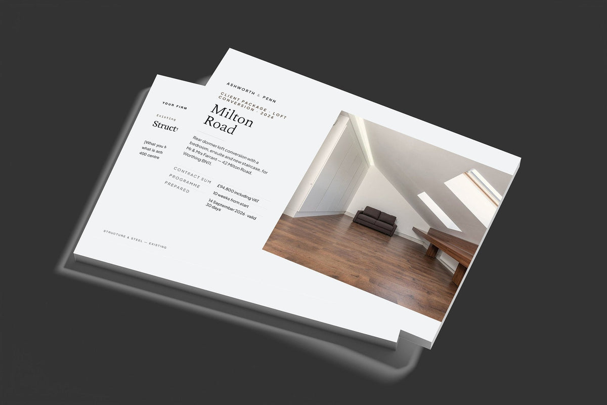 Loft Conversion Client Package, Slate colourway, stacked books mockup