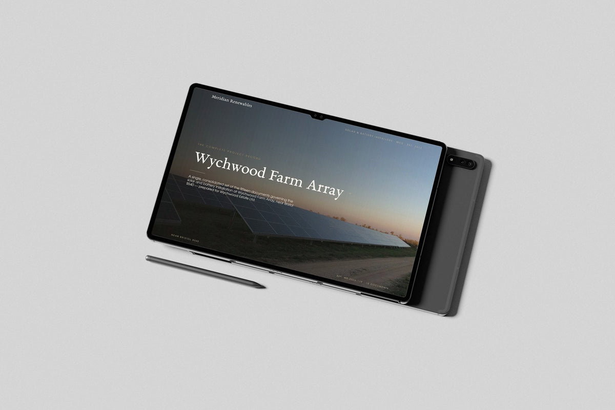 Solar & Battery Installer Project Pack in PowerPoint, shown on a tablet