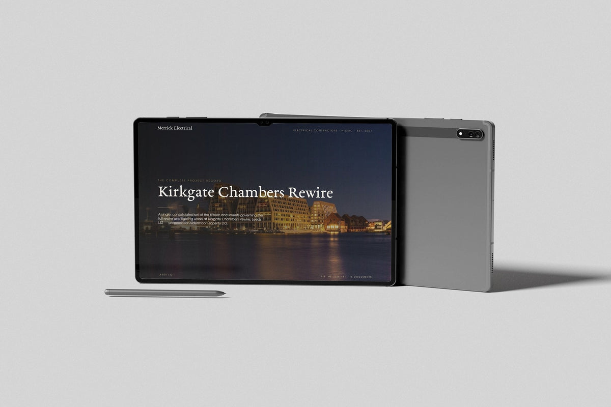 Electrician Project Pack in PowerPoint, shown on a tablet