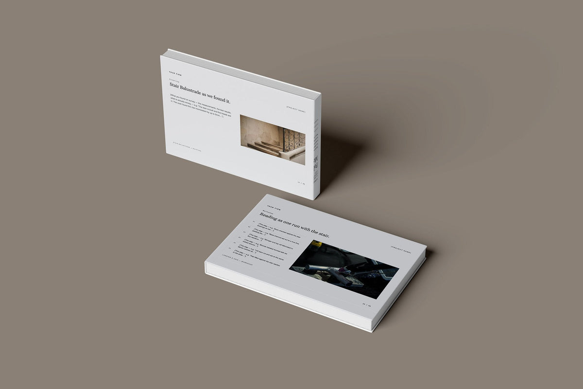 Metalwork Client Package, Slate colourway, floating books mockup