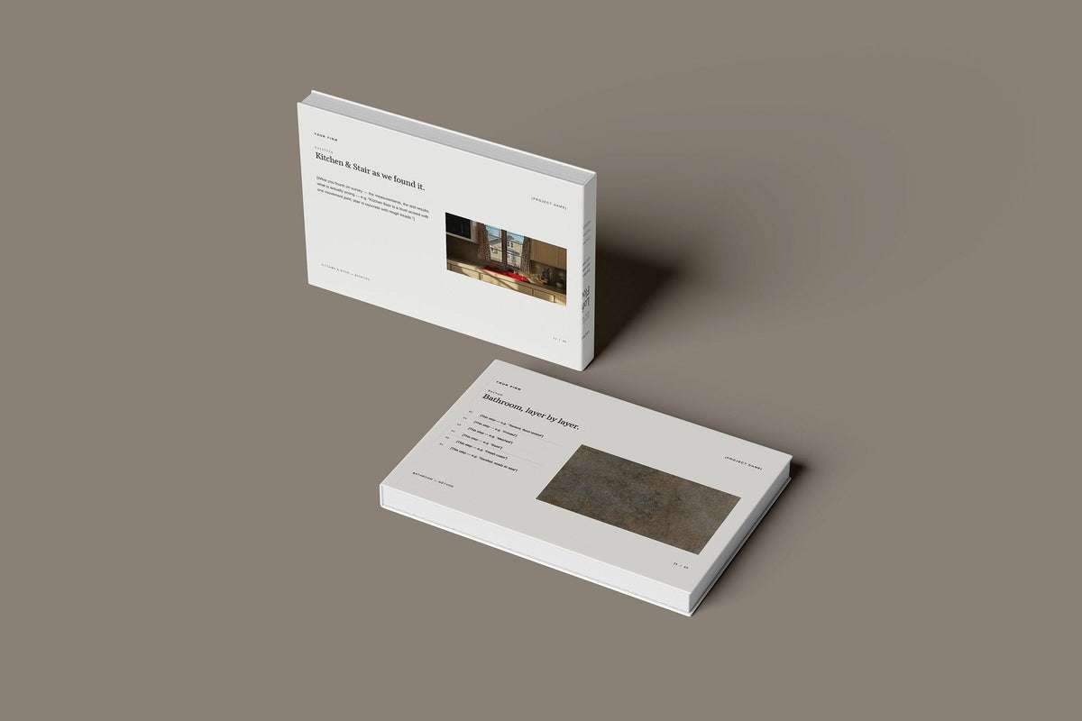 Microcement and Terrazzo Client Package, Ivory colourway, floating books mockup
