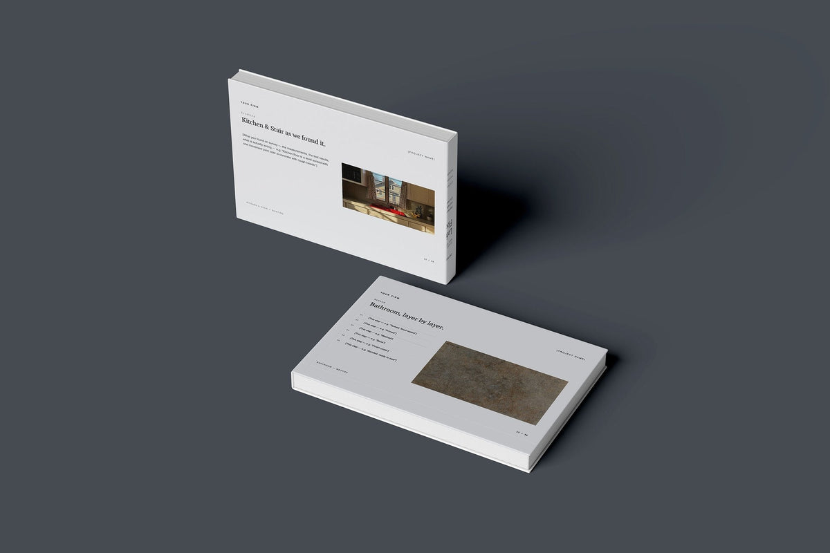 Microcement and Terrazzo Client Package, Slate colourway, floating books mockup