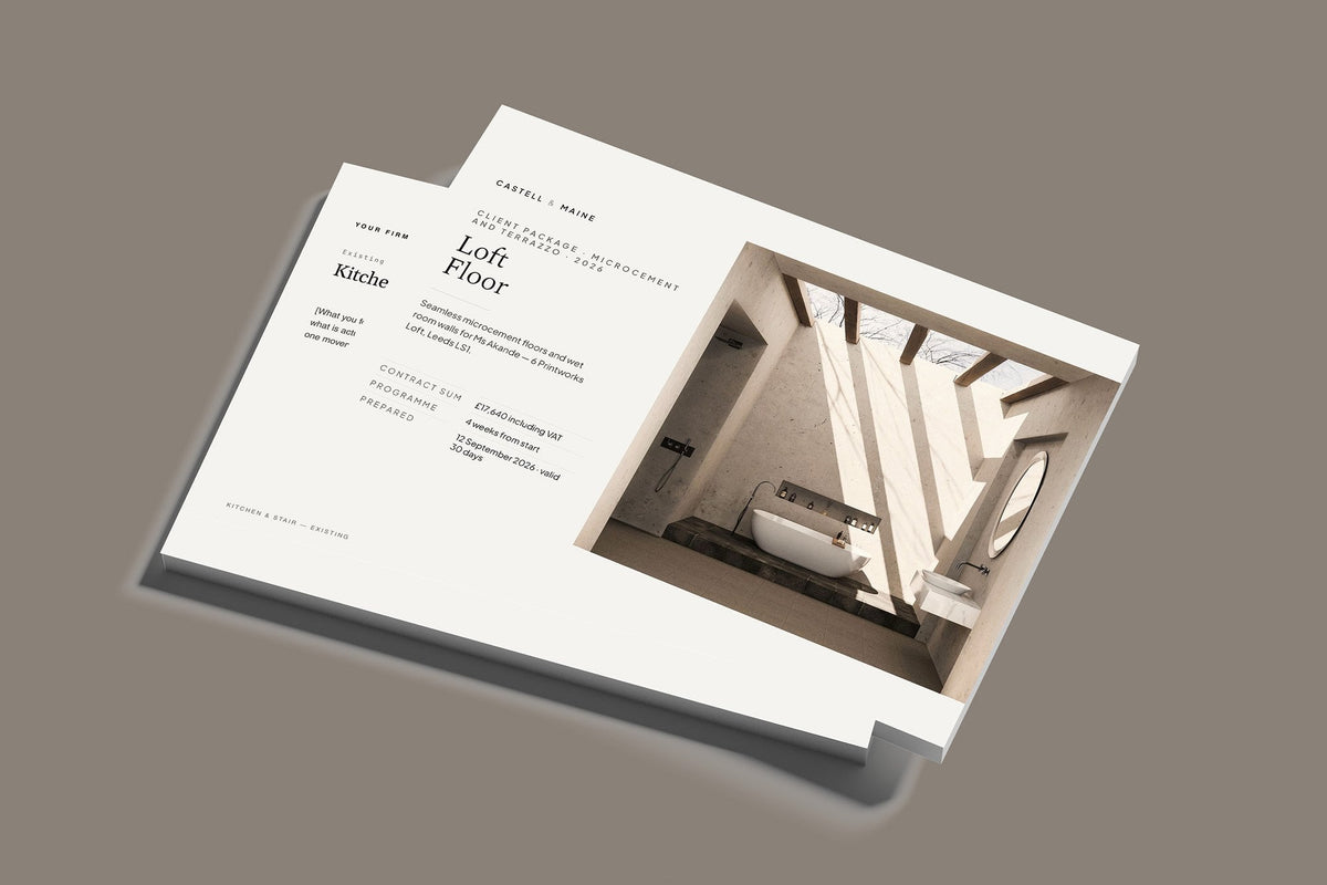 Microcement and Terrazzo Client Package, Standard colourway, stacked books mockup