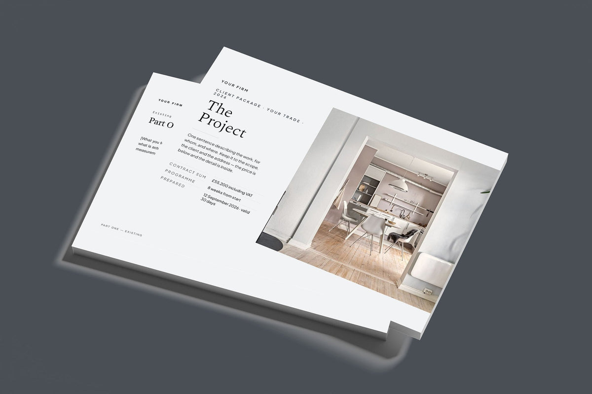Multi-Trade Client Package, Slate colourway, stacked books mockup