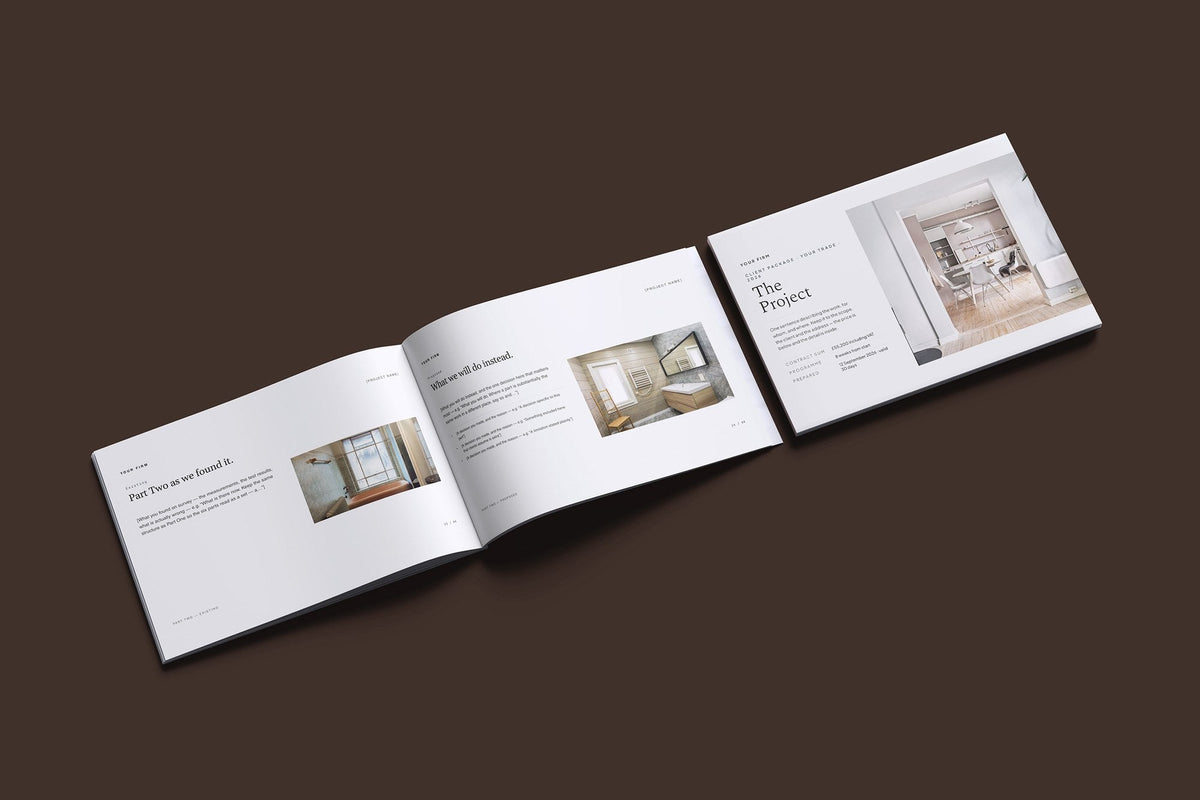 Multi-Trade Client Package, Standard colourway, cover and inside spread mockup