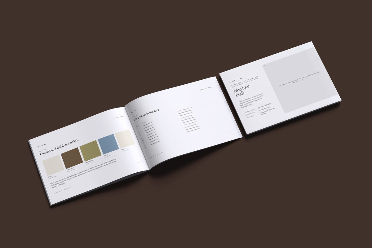 Muralist Client Package, Ivory colourway, cover and inside spread mockup
