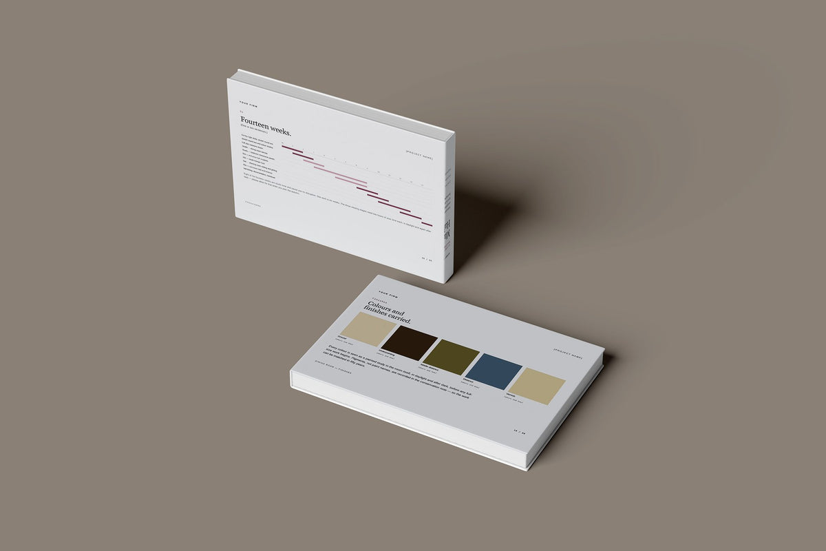 Muralist Client Package, Slate colourway, floating books mockup