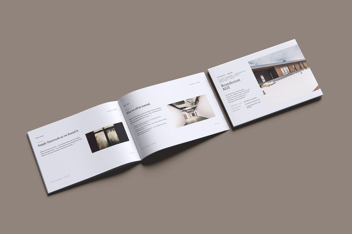MVHR Client Package, Slate colourway, cover and inside spread mockup