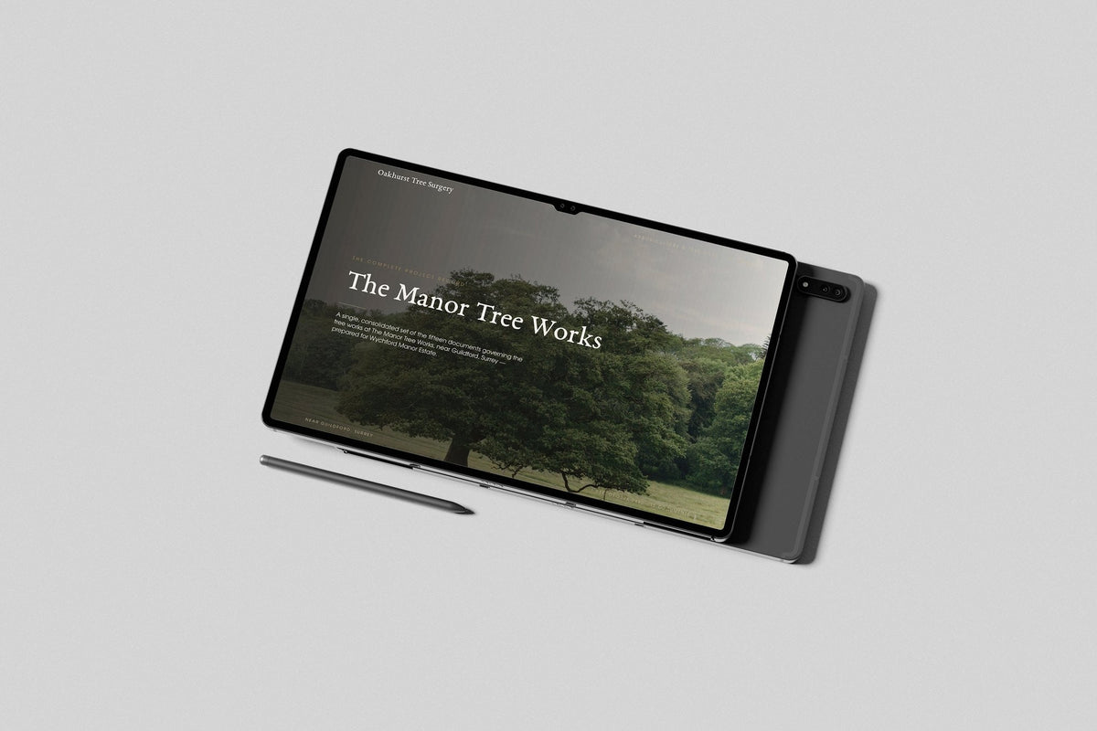 Tree Surgeon Project Pack in PowerPoint, shown on a tablet