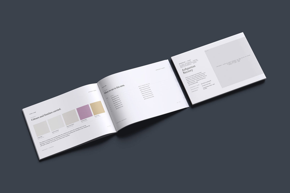 Paper Hanging Client Package, Ivory colourway, cover and inside spread mockup