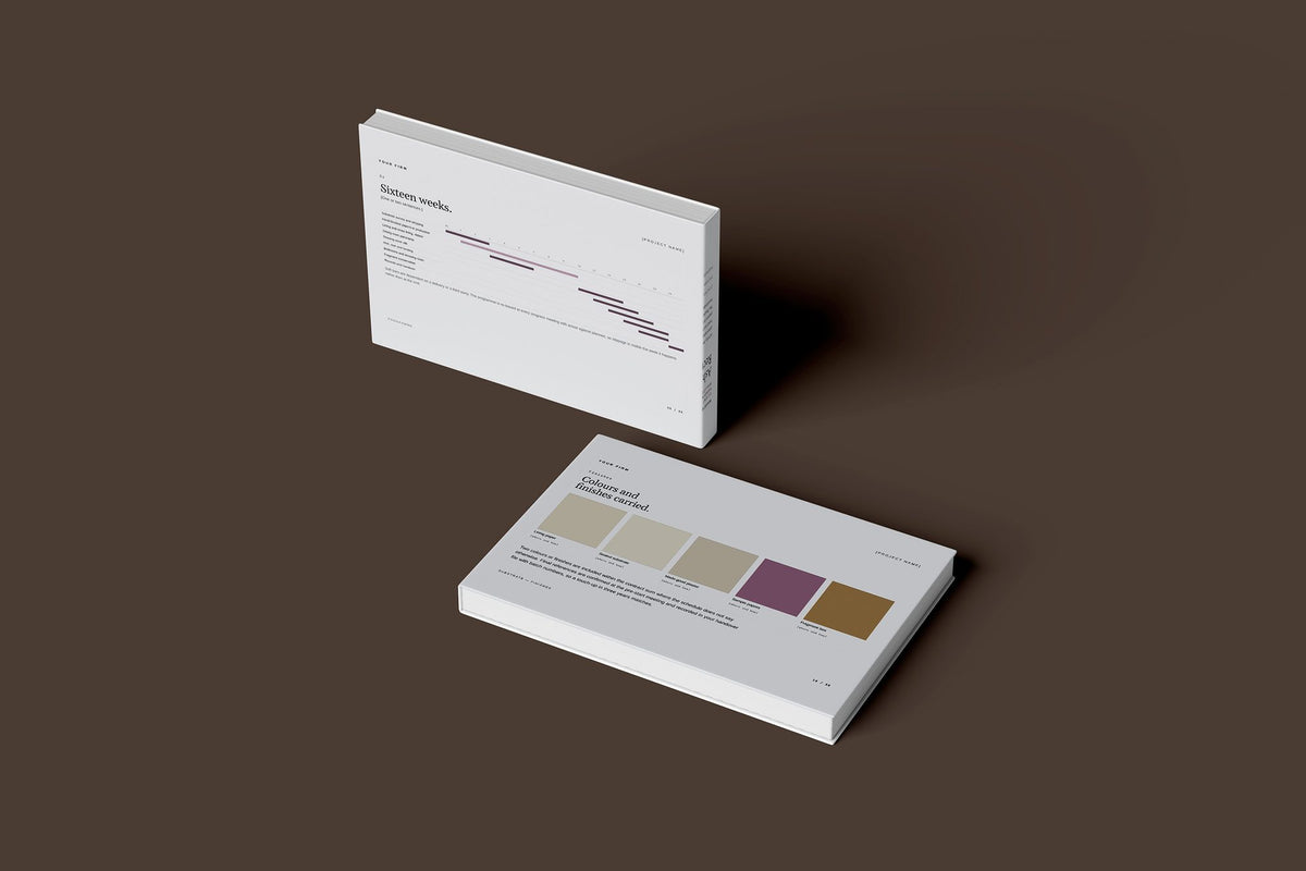 Paper Hanging Client Package, Slate colourway, floating books mockup