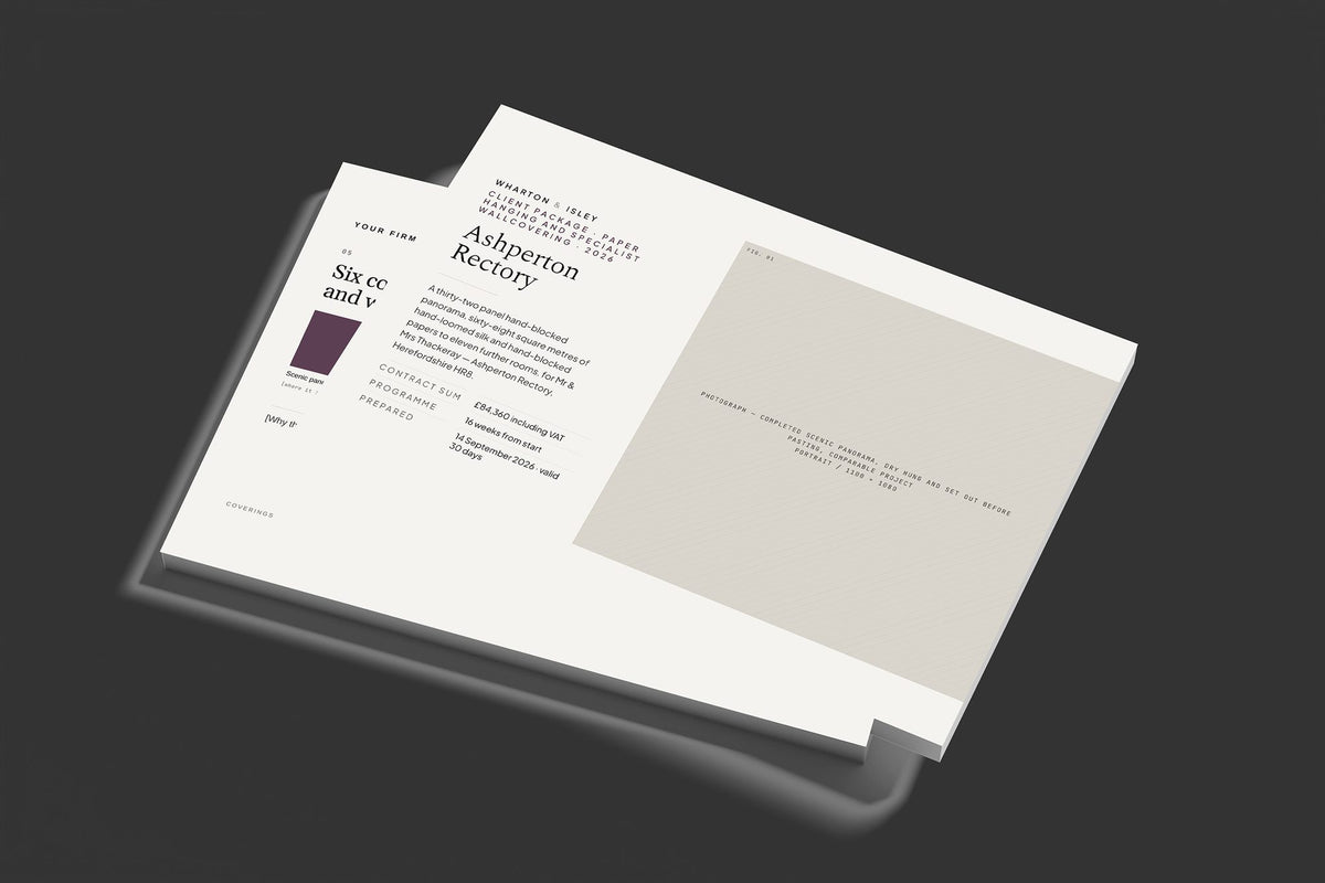 Paper Hanging Client Package, Standard colourway, stacked books mockup