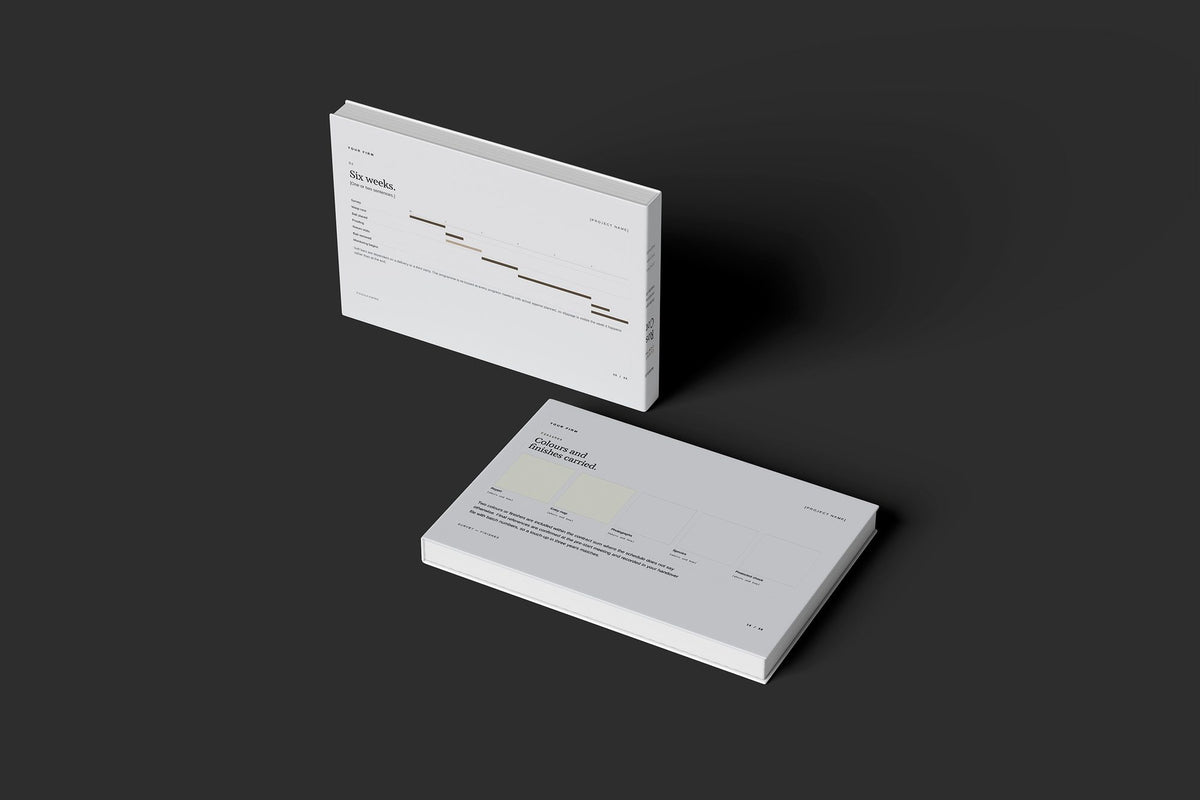 Pest Control Client Package, Slate colourway, floating books mockup