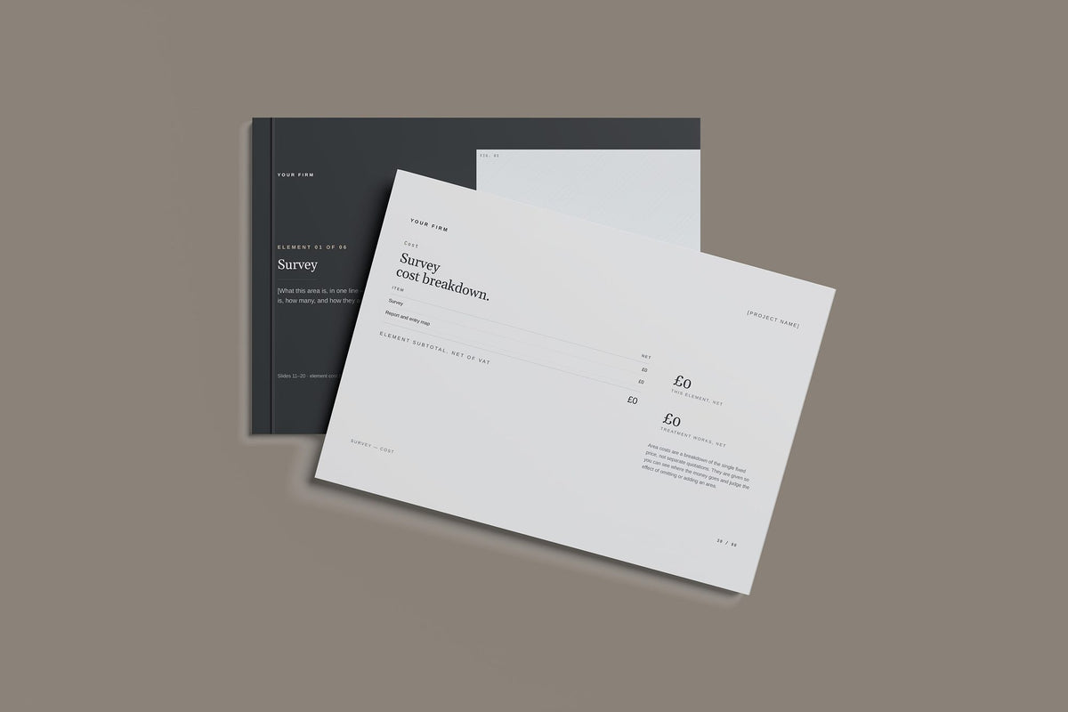 Pest Control Client Package, Slate colourway, front and back cover mockup