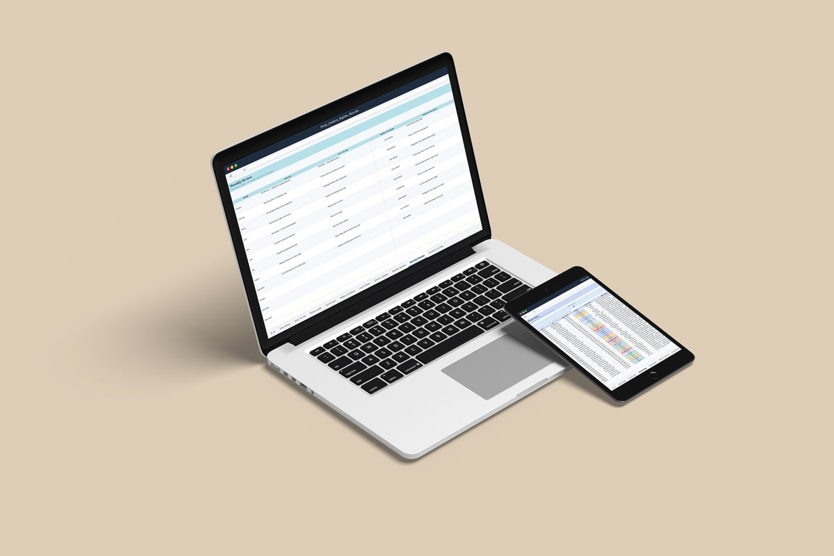 Photo Evidence Register Excel template on a MacBook and iPad, second view
