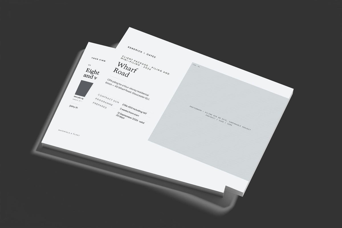 Piling Client Package, Slate colourway, stacked books mockup
