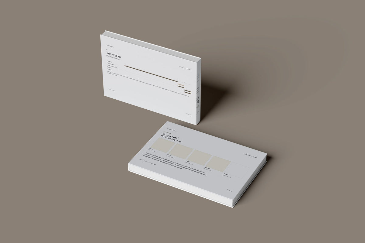 Plantation Shutters Client Package, Slate colourway, floating books mockup