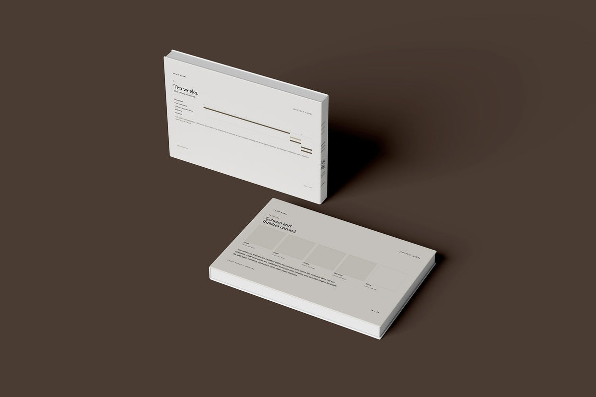Plantation Shutters Client Package, Standard colourway, floating books mockup