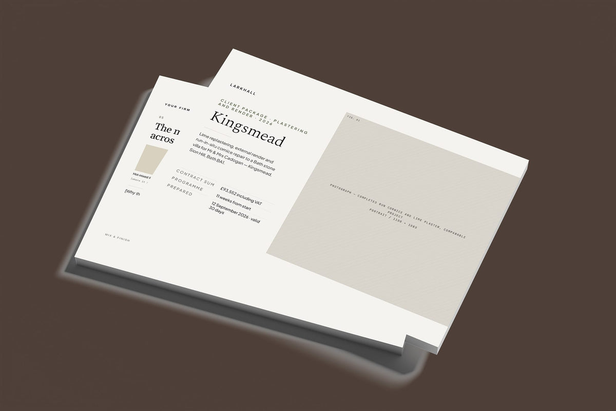 Plasterer Client Package, Standard colourway, stacked books mockup