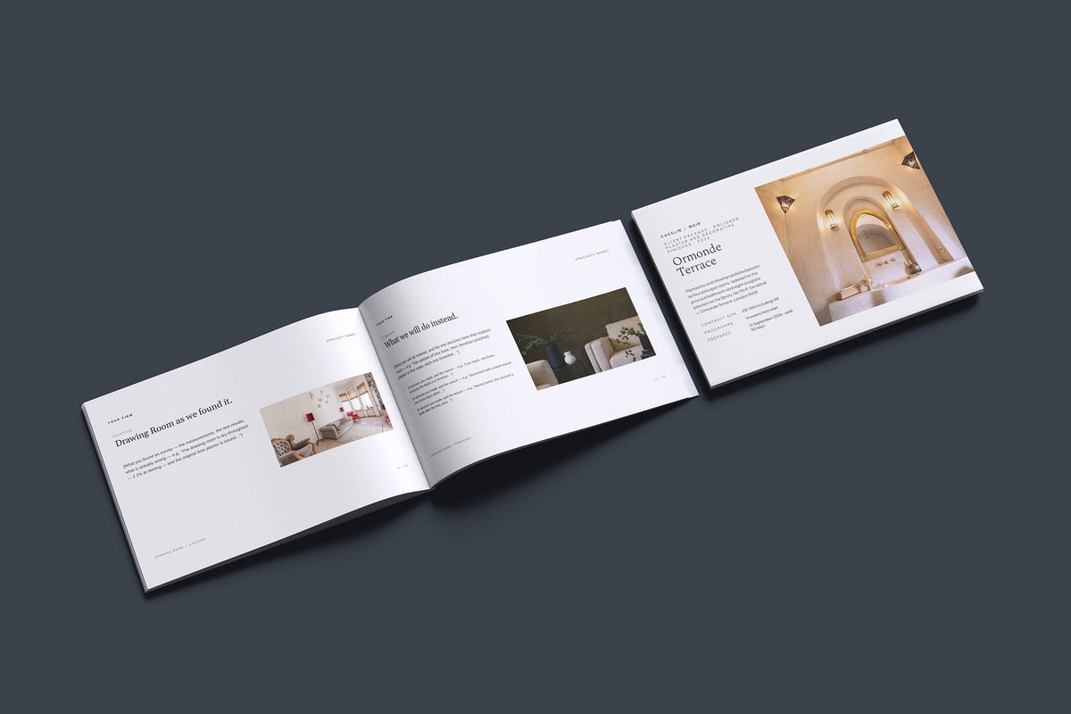 Polished Plaster Client Package, Ivory colourway, cover and inside spread mockup